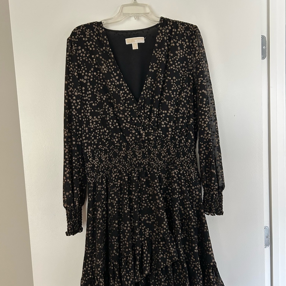 Michael Kors Black and Gold Fit and Flare Cocktail Dress